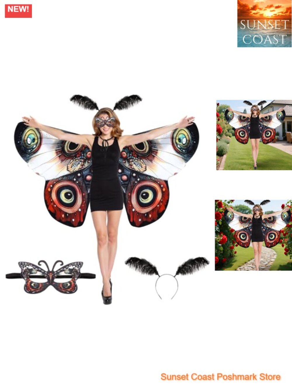 Moth Wings Costume Set Shawl Headband Butterfly Mask Cosplay Halloween